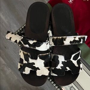 Steve Madden Black and White Cow Print Mules